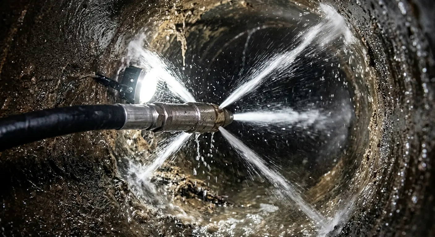 High-pressure hydro jetting nozzle cleaning sewer pipe for Storm Drain Cleaning in Orange Cove
